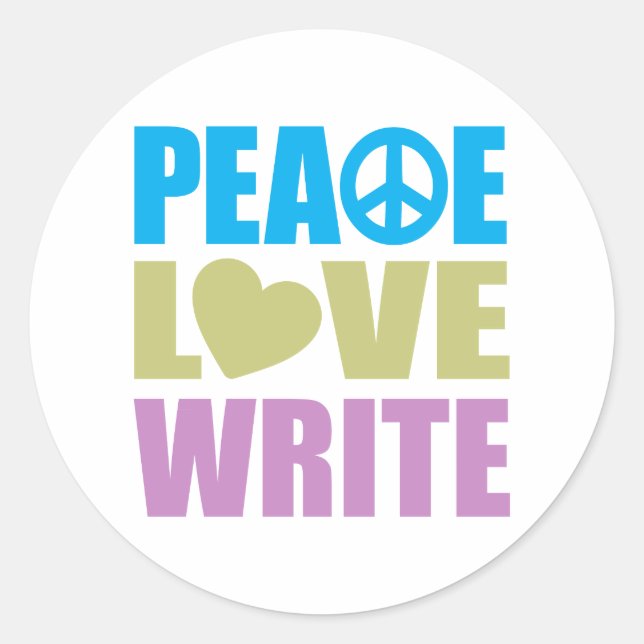 Adesivo Redondo Peace Love Write (Frente)