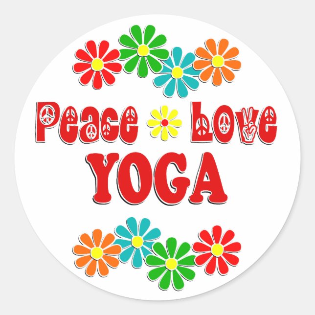 Adesivo Redondo Peace Love Yoga (Frente)