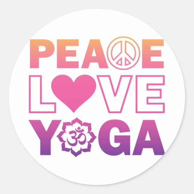 Adesivo Redondo Peace Love Yoga (Frente)