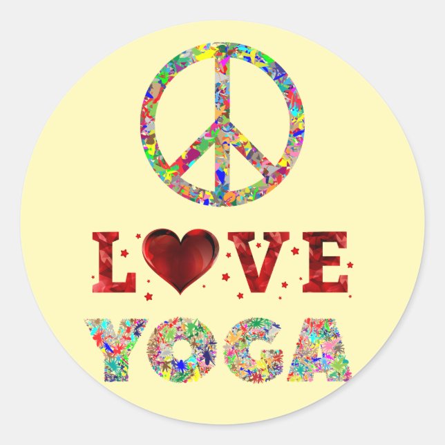 Adesivo Redondo Peace Love Yoga Colorida Espiritual (Frente)