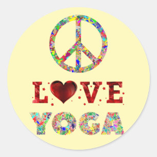 Adesivo Redondo Peace Love Yoga Colorida Espiritual