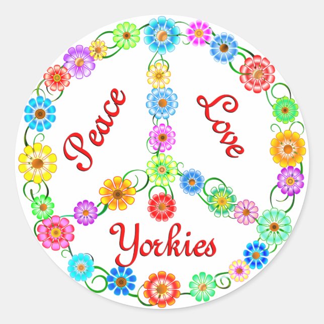 Adesivo Redondo Peace Love Yorkies (Frente)