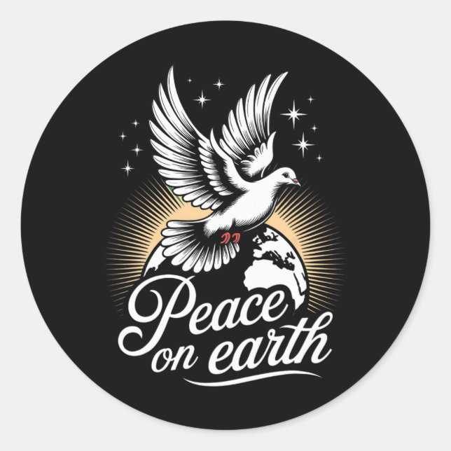 Adesivo Redondo Peace On Earth Dove And Globe Peaceful Christmas  (Frente)