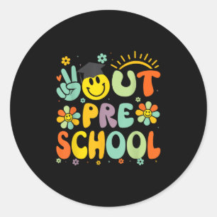Adesivo Redondo Peace Out Preschool Cl De 2025 Goodbye Graduation