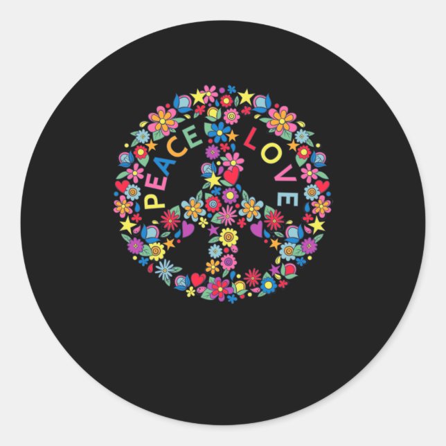 Adesivo Redondo PEACE SIGN LOVE 60s 70s Tie Dye Hippie (Frente)