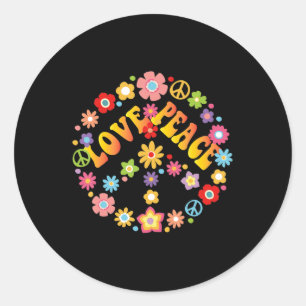 Adesivo Redondo PEACE SIGN LOVE 60s 70s Tie Dye Hippie Costume