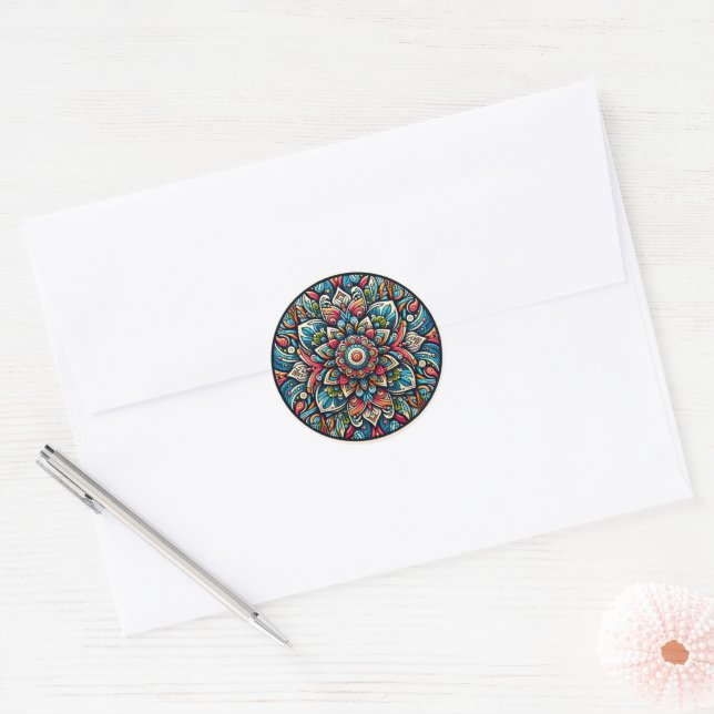 Adesivo Redondo Peacefull Mandala Design Sticker (Envelope)