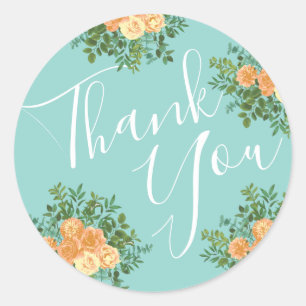 Adesivo Redondo Peach Aqua Teal Wedding Rosa Floral