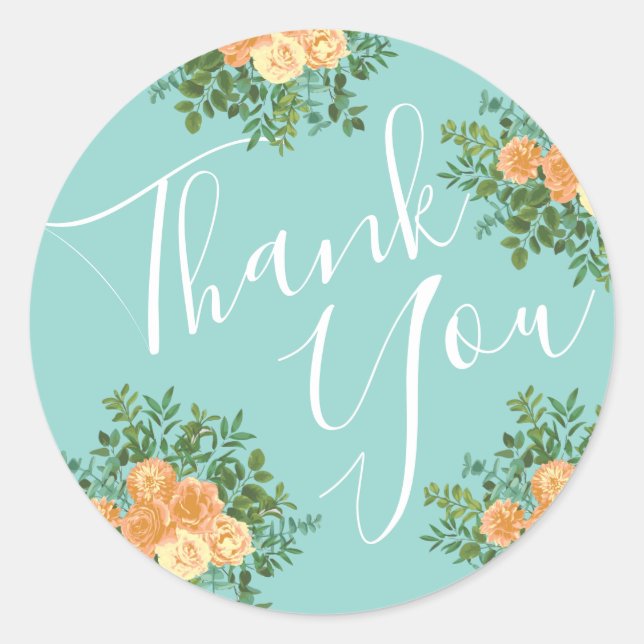 Adesivo Redondo Peach Aqua Teal Wedding Rosa Floral (Frente)