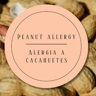 Adesivo Redondo Peach Bilingual Peanut Alergia Alerta Espanhol