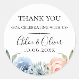 Adesivo Redondo Peach Blue Botanical Floral Weding Favor