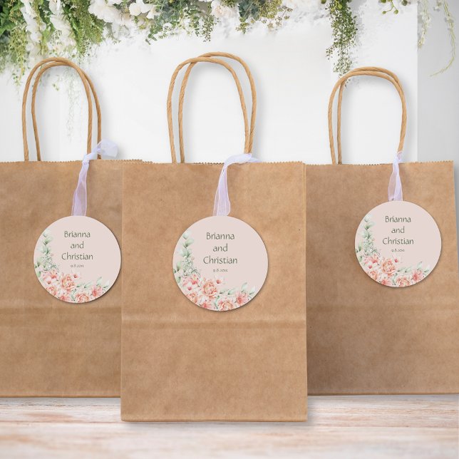 Adesivo Redondo Peach Cream e Sage Green Floral Garden (Criador carregado)