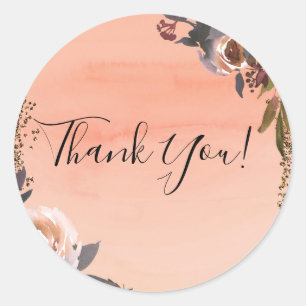 Adesivo Redondo Peach & Dourado Glitter Floral Moderno Chá de pane