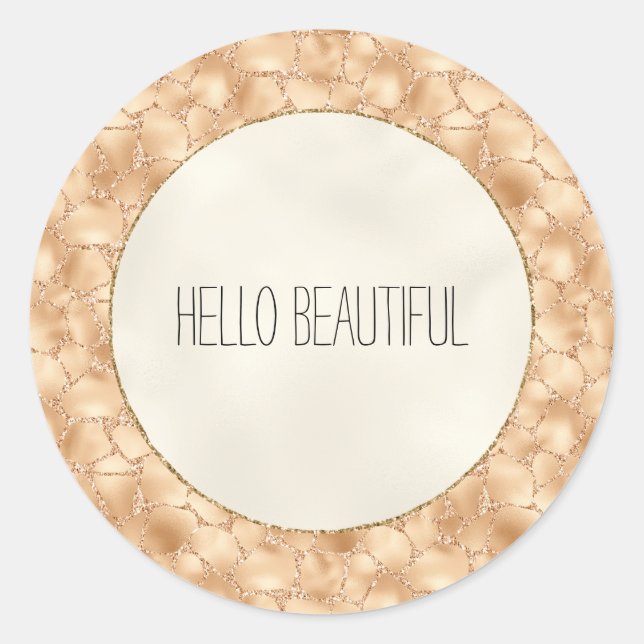 Adesivo Redondo Peach Dourado Glitter Glam Sparkle Giraffe Impress (Frente)