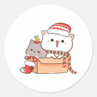 Adesivo Redondo Peach E Goma Mochi Cat, Feliz Natal