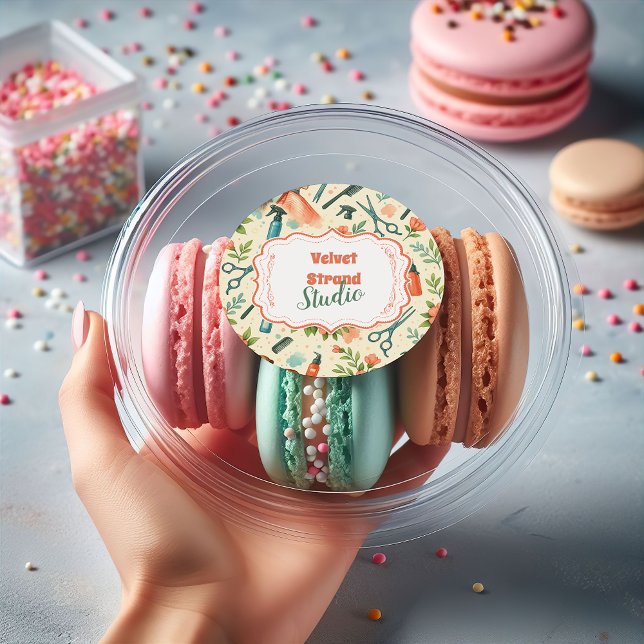 Adesivo Redondo Peach Floral Hair Stylist Business (Criador carregado)