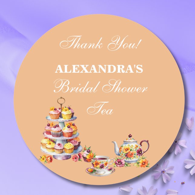 Adesivo Redondo Peach Floral Tea Party Bridal Shower Favor  (Criador carregado)