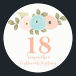 Adesivo Redondo Peach Floral Watercolor 18th Birthday Girl Sticker<br><div class="desc">Peach Floral Watercolor 18th Birthday Girl Sticker Para a coleção,  visite a loja Niche e Nest Usamos trabalho de arte de: Freshmint Paperie https://www.etsy.com/shop/FreshmintPaperie</div>