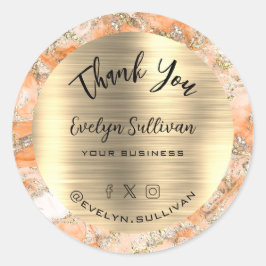 Adesivo Redondo Peach Fluid Marble Obrigado