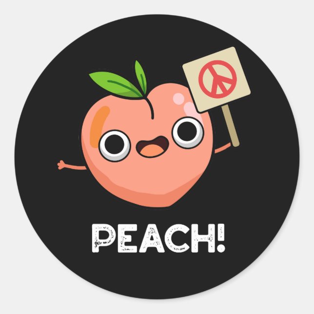 Adesivo Redondo Peach Funny Peace Fruta Pun Dark BG (Frente)