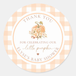 Adesivo Redondo Peach Gingham Cai No Nosso Pequeno Pumpkin Obrigad