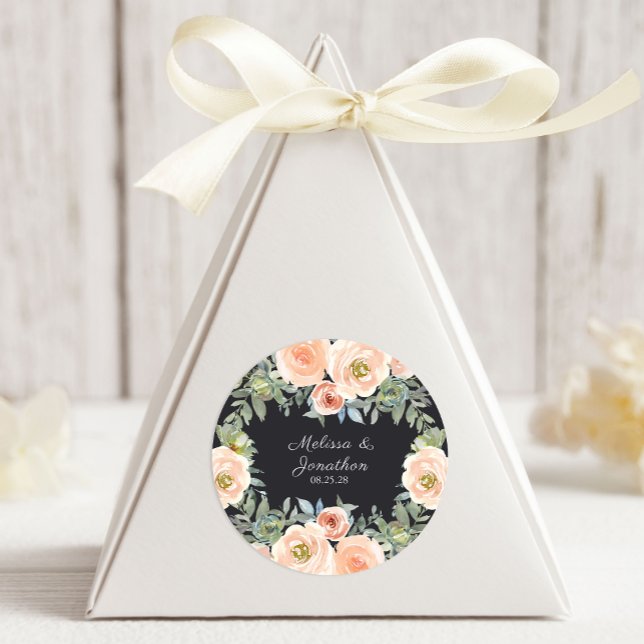 Adesivo Redondo Peach Green Marinho Pastel Floral Wedding (Criador carregado)