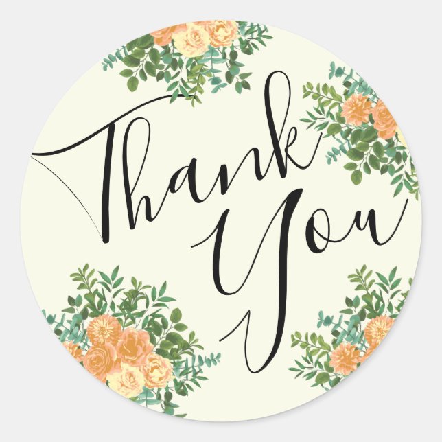 Adesivo Redondo Peach & Ivory Peony & Rosa Floral Weding (Frente)