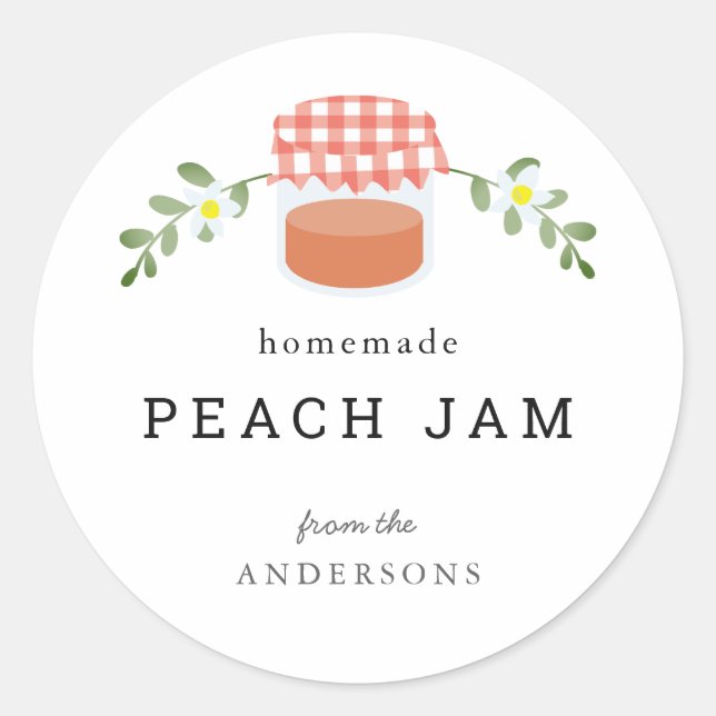 Adesivo Redondo Peach Jam Jar Floral Branco (Frente)