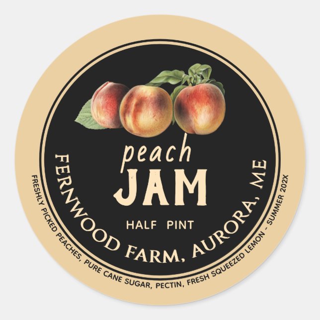 Adesivo Redondo Peach Jam Label Homemade Jelly Preserve (Frente)