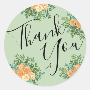 Adesivo Redondo Peach & Light Green Peony & Rosa Floral Weding