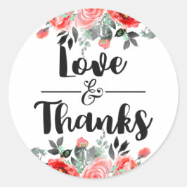 Adesivo Redondo Peach & Mint Peony Weding Love & Obrigado Favor