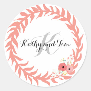 Adesivo Redondo Peach Monograma Envelope Selos e Pinheiros