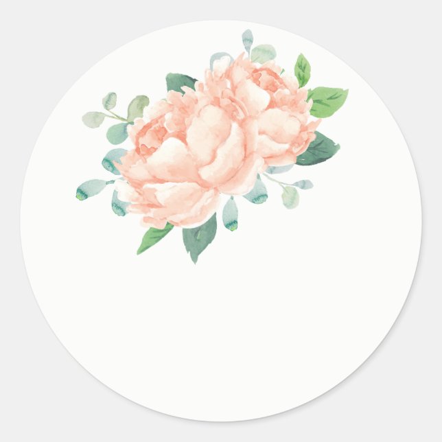 Adesivo Redondo Peach Peony Weding Favor Stickers (Frente)