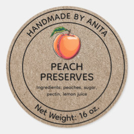 Adesivo Redondo Peach Preserva Jelly Jam Label Kraft Estilo