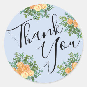 Adesivo Redondo Peach Rosas Azuis De Casamento Floral