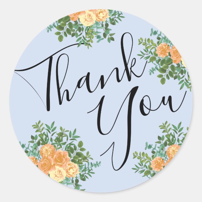 Adesivo Redondo Peach Rosas Azuis De Casamento Floral (Frente)