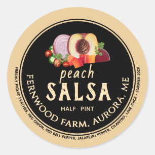 Adesivo Redondo Peach Salsa Jar Rótulo de Preservação caseira