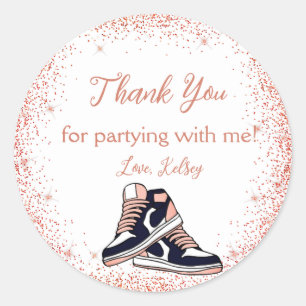 Adesivo Redondo Peach Sneaker Birthday, Doce Glitter 16 Obrigados
