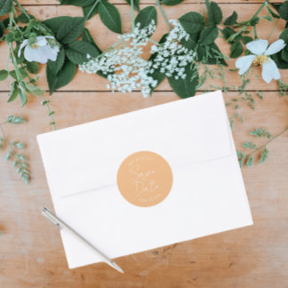 Adesivo Redondo Peach Stylized Wedding Salvar a Data