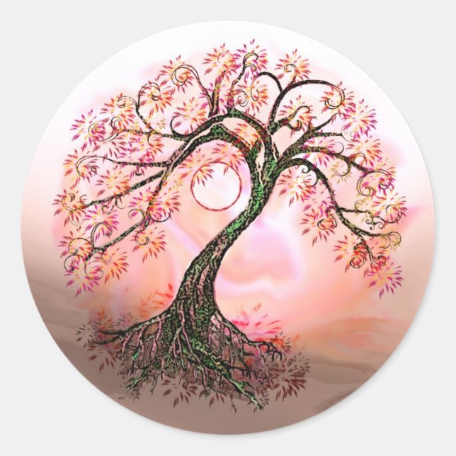 Adesivo Redondo Peach Tree of Life Moon Stickers (Frente)