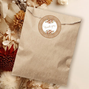 Adesivo Redondo Peach Watercolor Floral Nuter Shell Brown Obrigado