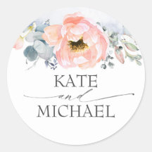Peach Watercolor Flowers Dusty Blue Casamento