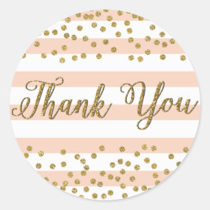 Adesivo Redondo Peach White Strike Gold Confetti - Obrigado