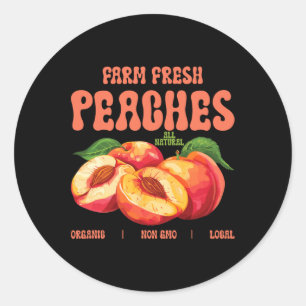 Adesivo Redondo Peaches Frescos de Fazenda de Verão Frescos Orgâni