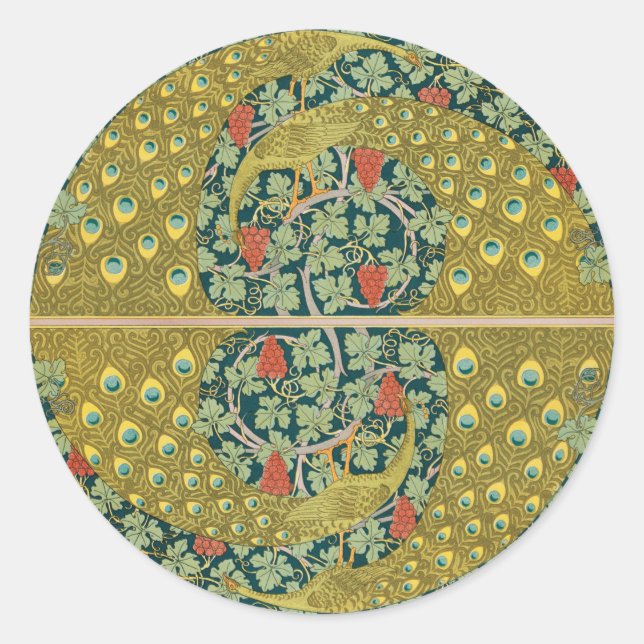Adesivo Redondo Peacock Art Nouveau Estilo redondo intrincado desi (Frente)
