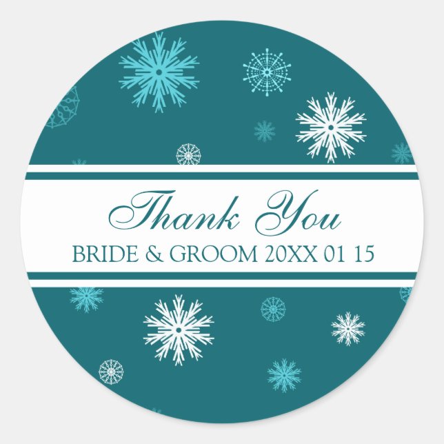Adesivo Redondo Peacock Blue Obrigado Casamento no inverno Favorit (Frente)