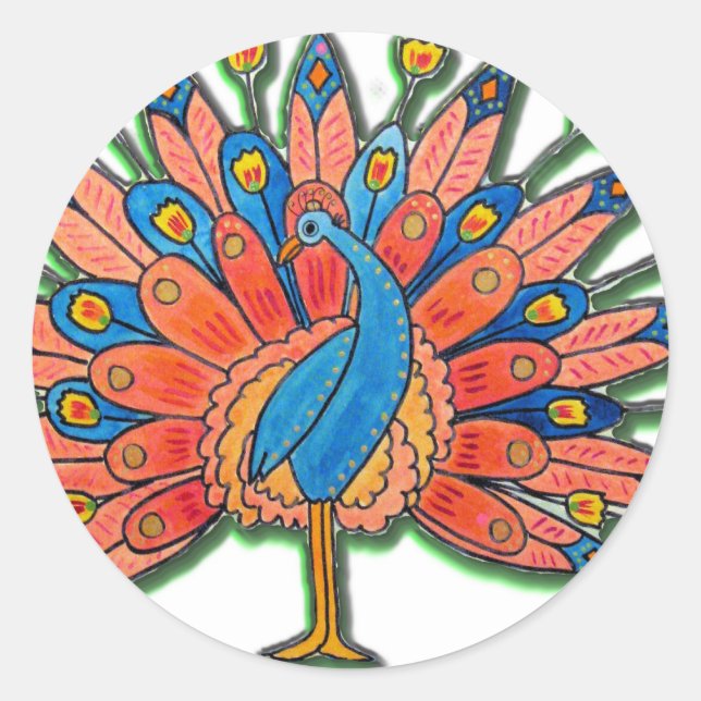 Adesivo Redondo Peacock de Aquarela (Frente)