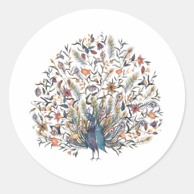 Adesivo Redondo Peacock de Aquarela (Frente)