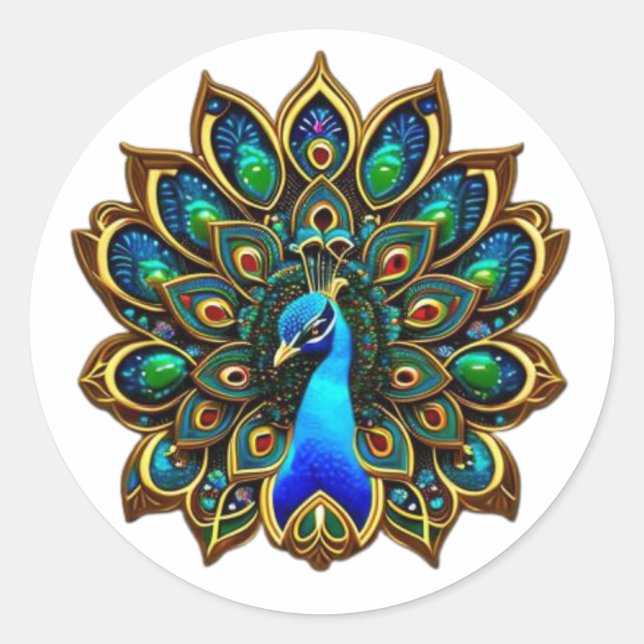 Adesivo Redondo Peacock de Plumage Colorido (Frente)