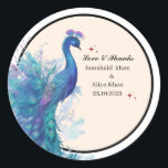 Adesivo Redondo Peacock diluído Graças a você favorece o Classic S<br><div class="desc">Peacock ilusionado Obrigado a preferir o Classic Sticker Você pode editar detalhes nele .melhor para seus melhores momentos. Você pode checar minha coleção de casamento de pavão Vintage para mais.</div>